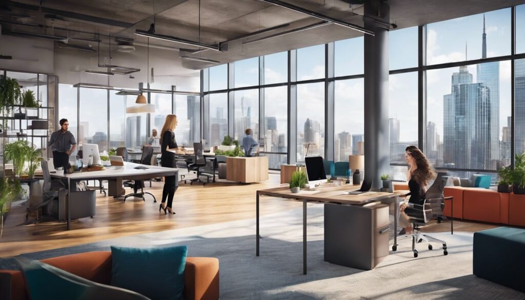 Isilumko-Activate An office with people working and a view of the city.