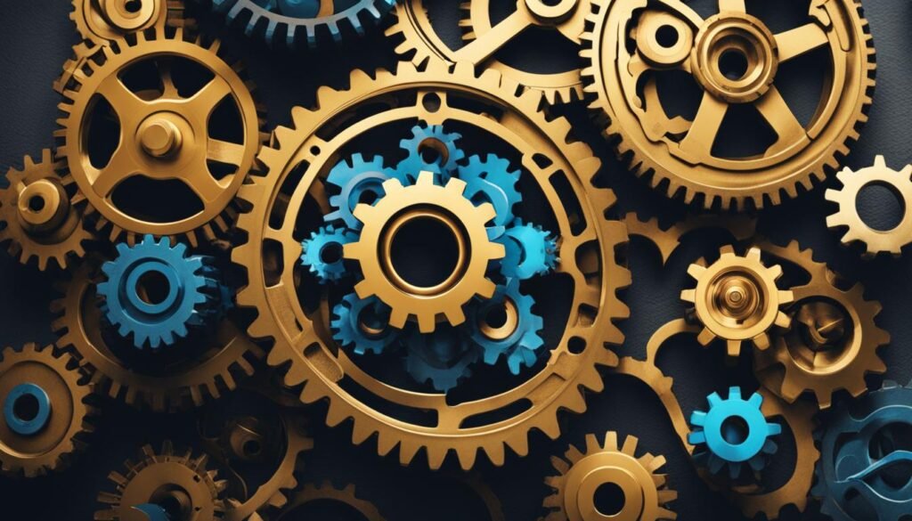 Isilumko-Activate A promotional agency showcasing intricate cogs and gears on a sleek black background.