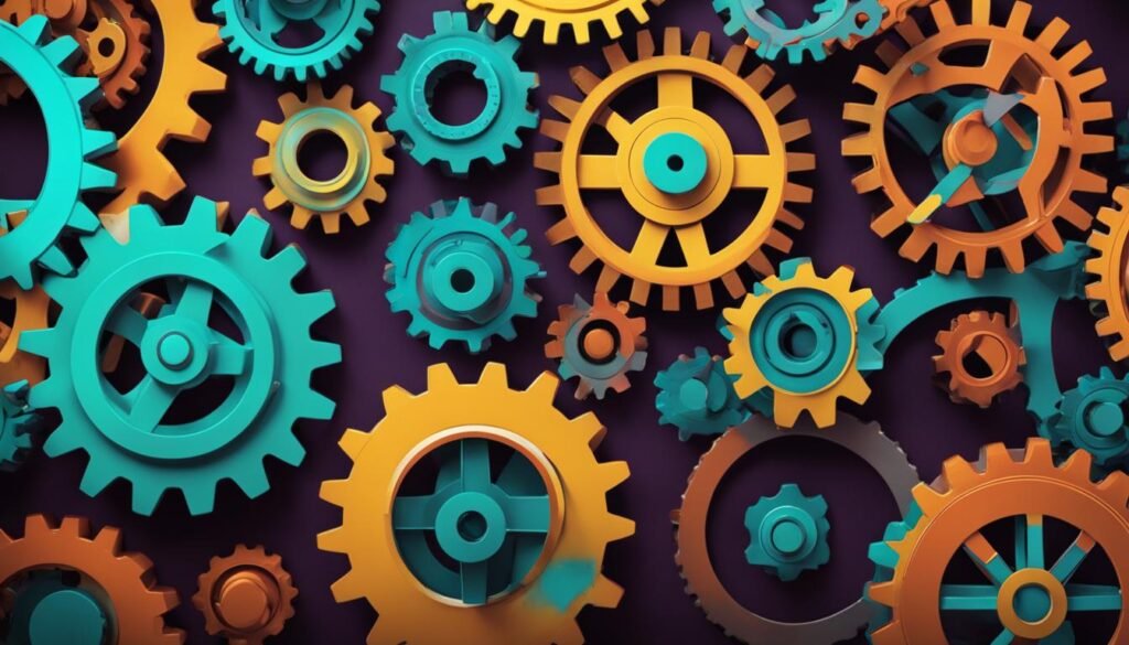 Isilumko-Activate A vibrant assembly of gears on a contrasting backdrop.