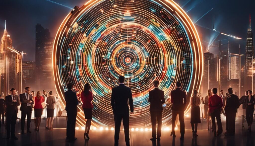 Isilumko-Activate Event promotion: A group of people standing in front of a spinning wheel during an exciting event.