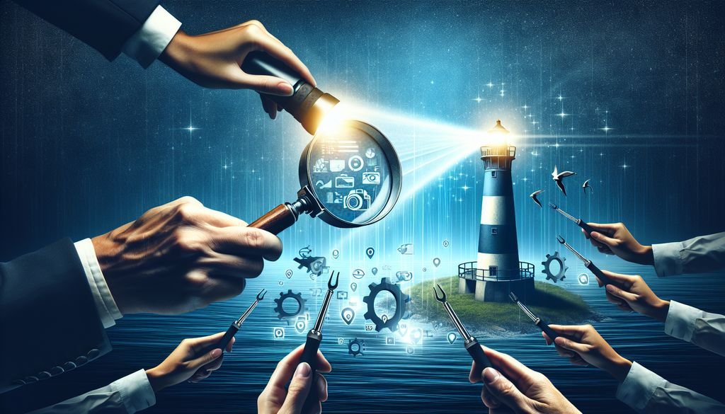 Isilumko-Activate A group of hands holding magnifying glass over a lighthouse.