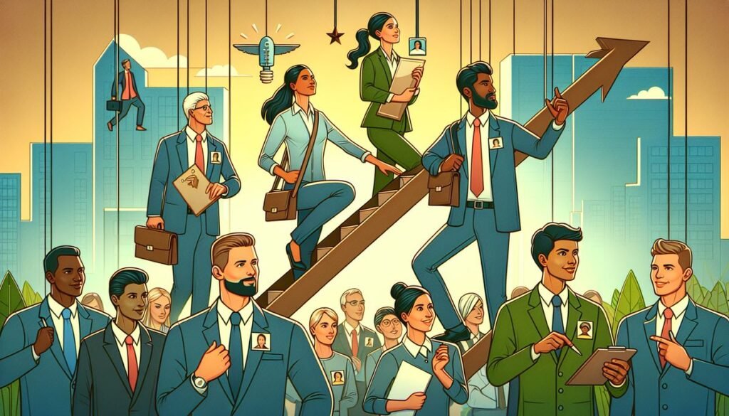 Isilumko-Activate A group of business people are climbing up a ladder.