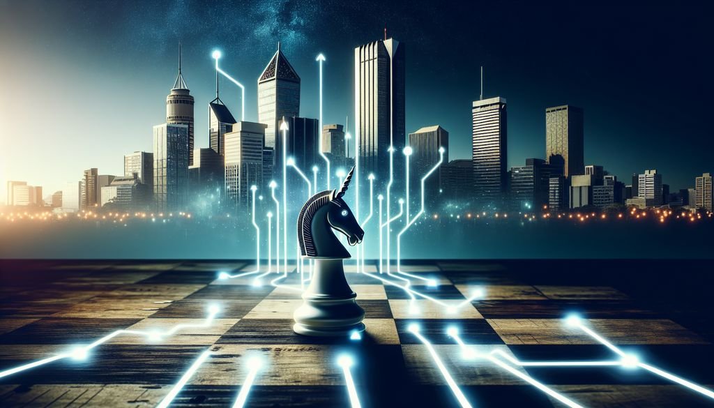 Isilumko-Activate A chess board with a chess piece in the middle of a city.