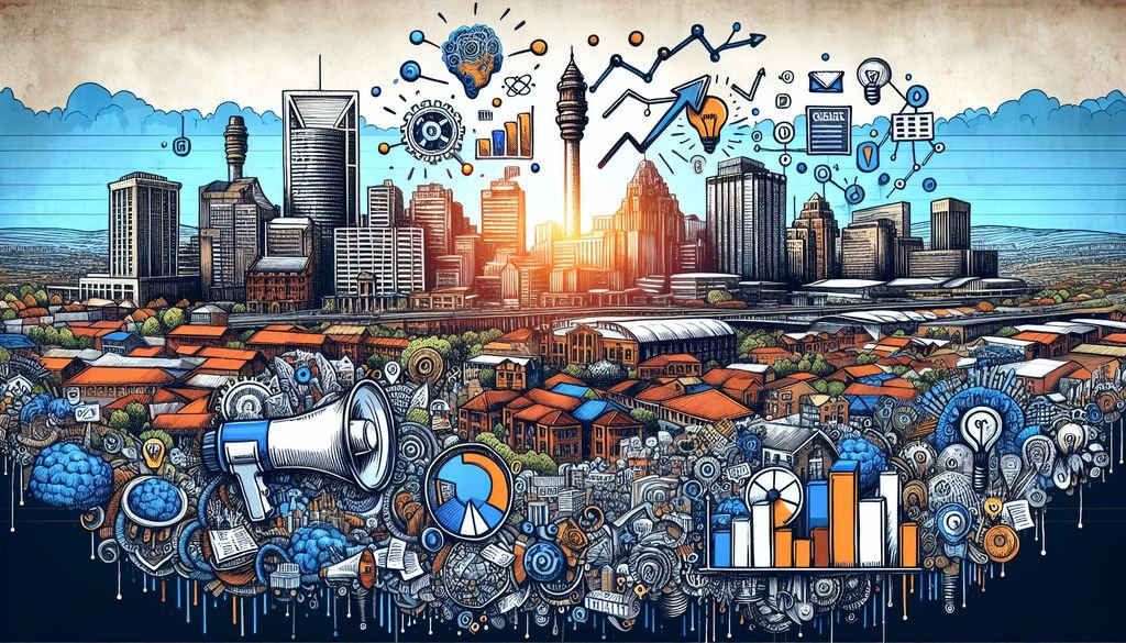 Isilumko-Activate A drawing of a city with a megaphone and graphics.
