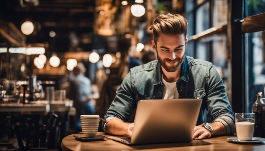 Isilumko-Activate A man using a laptop in a coffee shop.