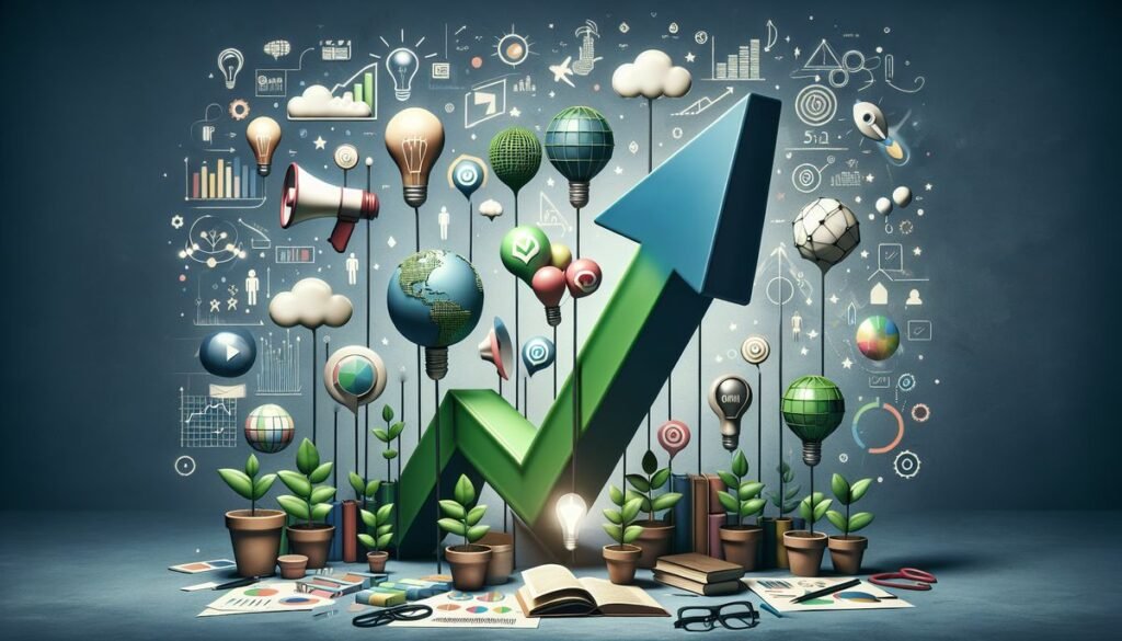 Isilumko-Activate An arrow pointing upward with many different icons.